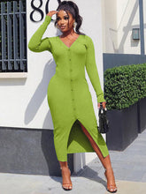Ribbed Knitted Split Bodycon Midi Dress